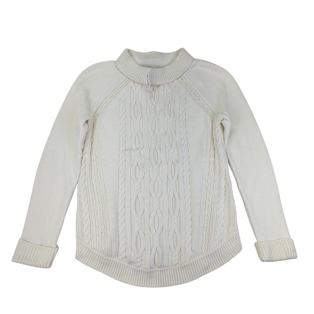 Talbots Womens Cable Knit Mock Neck Long Sleeve Pullover Sweater Cream M New Tag